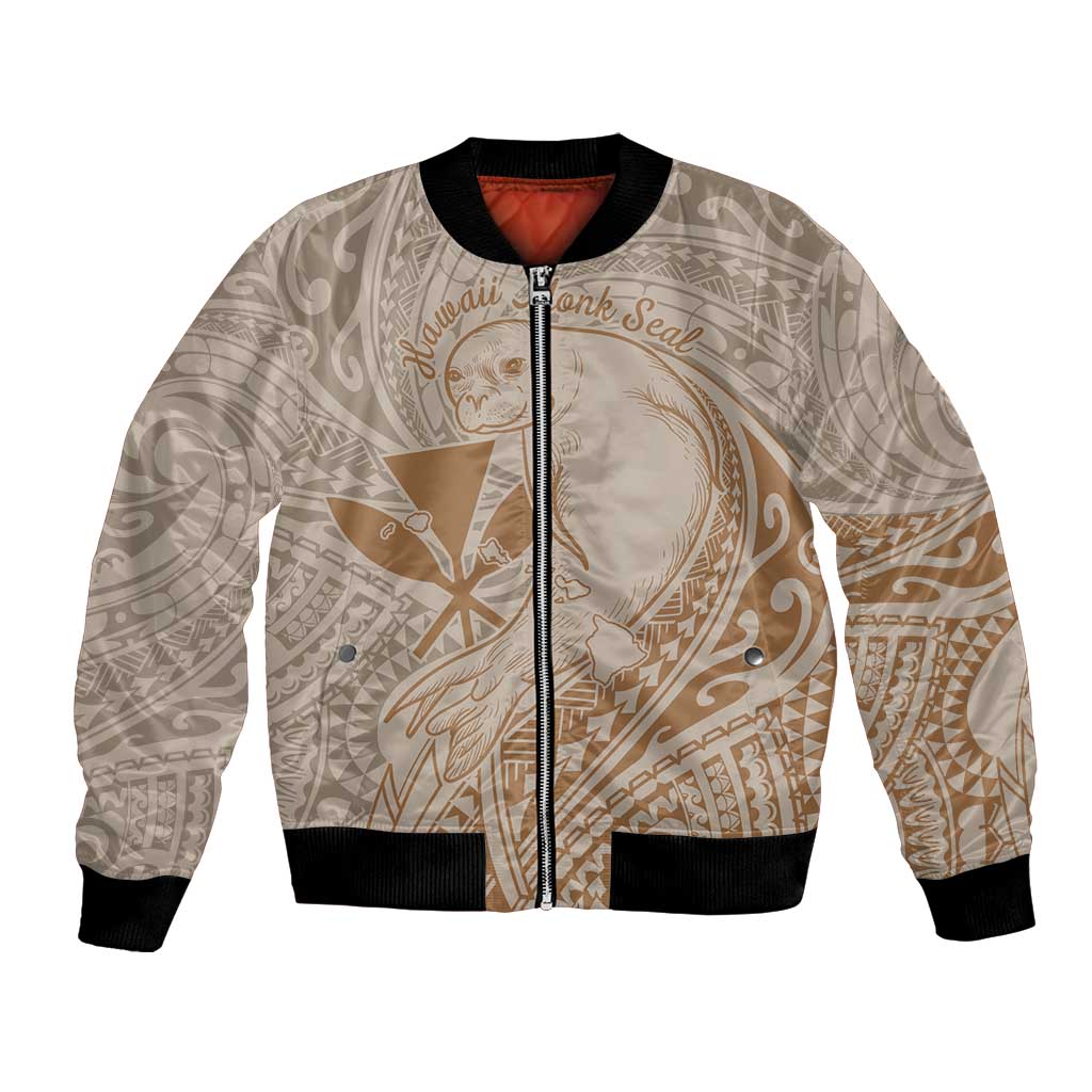 Hawaii Monk Seal and Map Bomber Jacket Polynesian Kanaka Maoli Beige Vibe