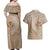 Hawaii Monk Seal and Map Couples Matching Off Shoulder Maxi Dress and Hawaiian Shirt Polynesian Kanaka Maoli Beige Vibe