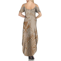 Hawaii Monk Seal and Map Family Matching Summer Maxi Dress and Hawaiian Shirt Polynesian Kanaka Maoli Beige Vibe