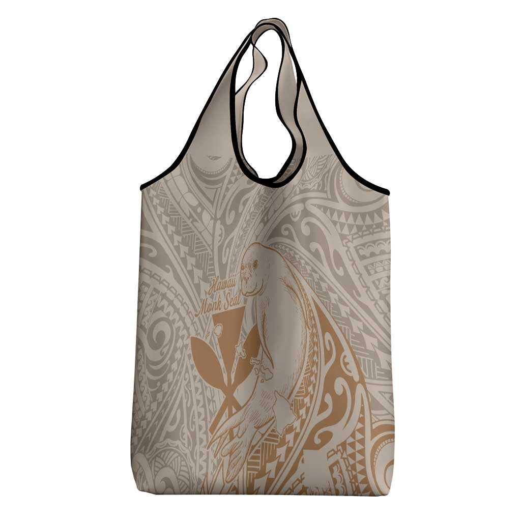 Hawaii Monk Seal and Map Grocery Bag Polynesian Kanaka Maoli Beige Vibe