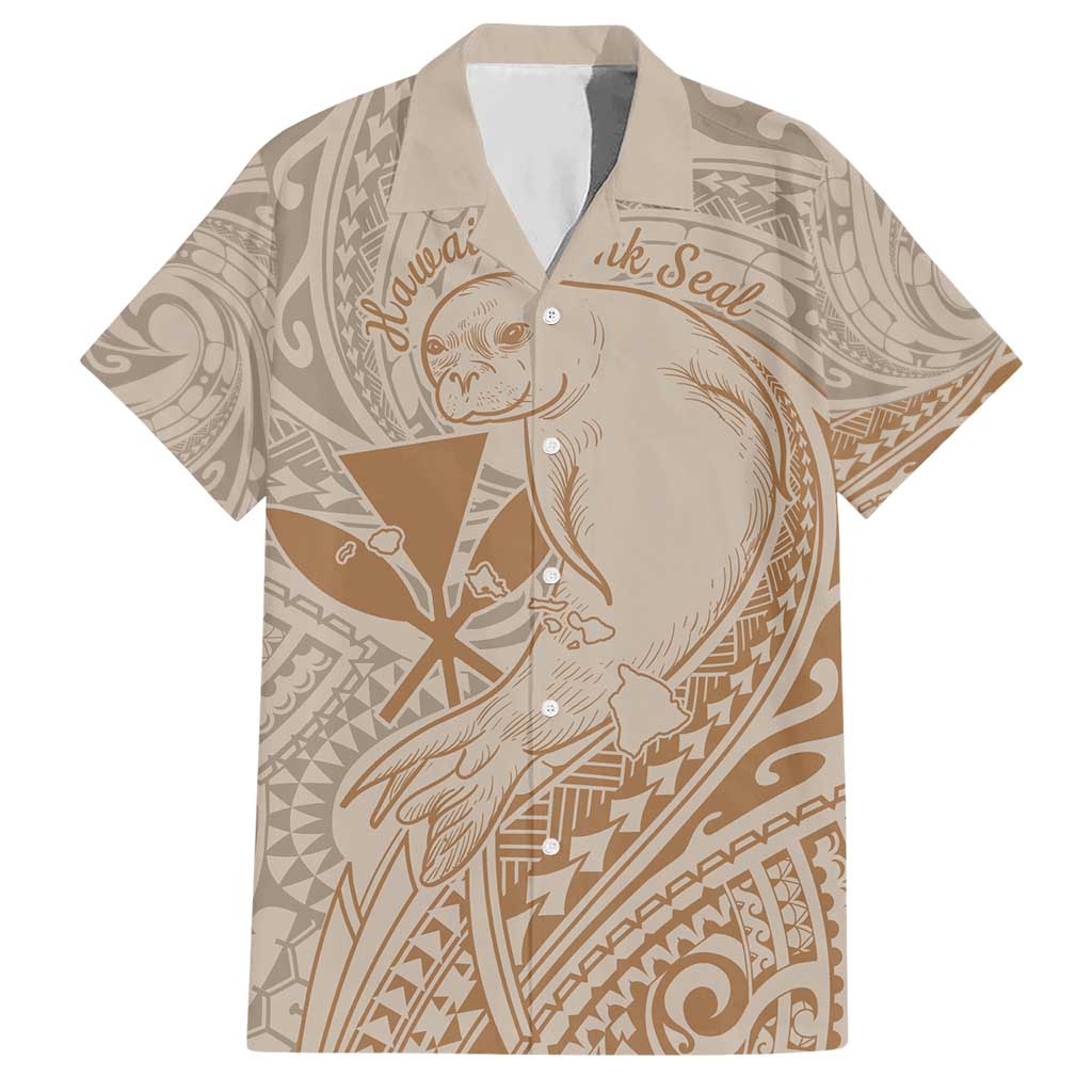 Hawaii Monk Seal and Map Hawaiian Shirt Polynesian Kanaka Maoli Beige Vibe