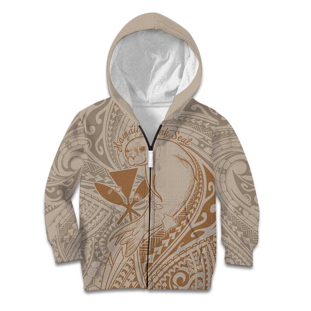 Hawaii Monk Seal and Map Kid Hoodie Polynesian Kanaka Maoli Beige Vibe