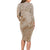 Hawaii Monk Seal and Map Long Sleeve Bodycon Dress Polynesian Kanaka Maoli Beige Vibe