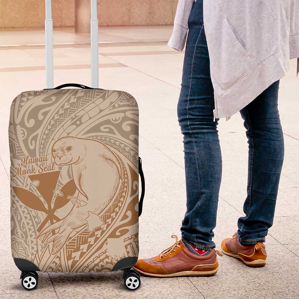 Hawaii Monk Seal and Map Luggage Cover Polynesian Kanaka Maoli Beige Vibe