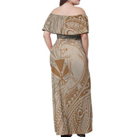 Hawaii Monk Seal and Map Off Shoulder Maxi Dress Polynesian Kanaka Maoli Beige Vibe