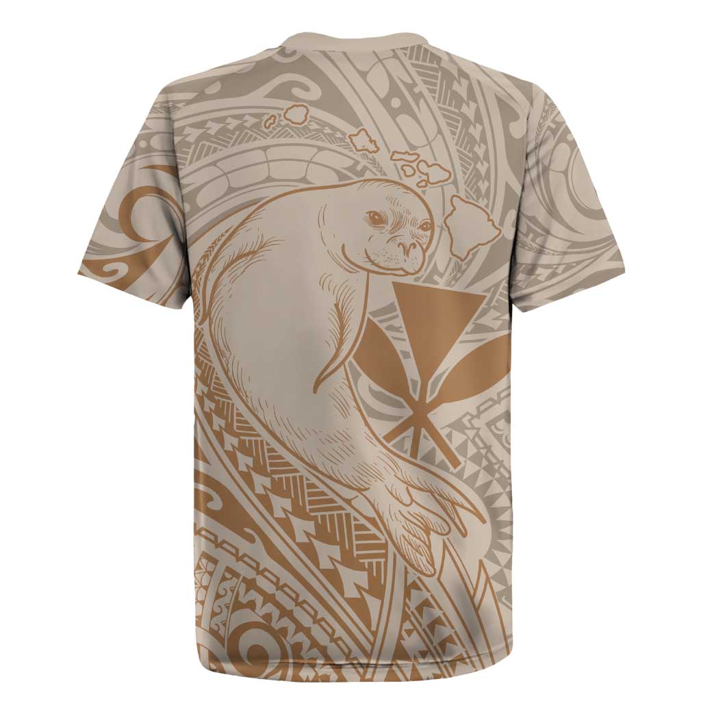 Hawaii Monk Seal and Map Rugby Jersey Polynesian Kanaka Maoli Beige Vibe