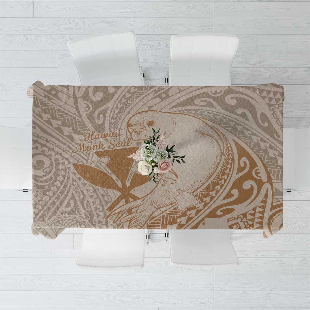 Hawaii Monk Seal and Map Tablecloth Polynesian Kanaka Maoli Beige Vibe