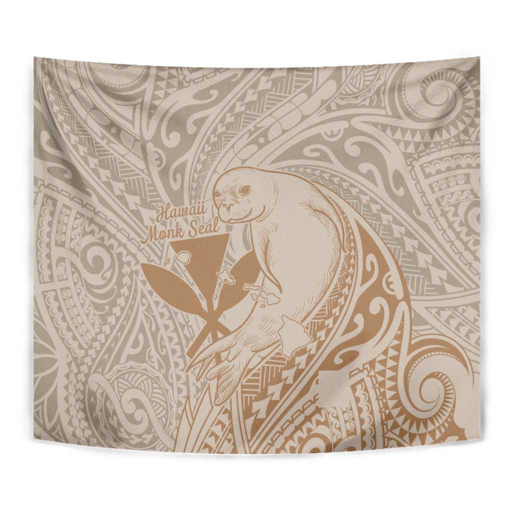 Hawaii Monk Seal and Map Tapestry Polynesian Kanaka Maoli Beige Vibe