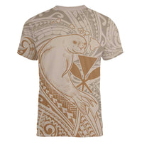 Hawaii Monk Seal and Map Women V-Neck T-Shirt Polynesian Kanaka Maoli Beige Vibe