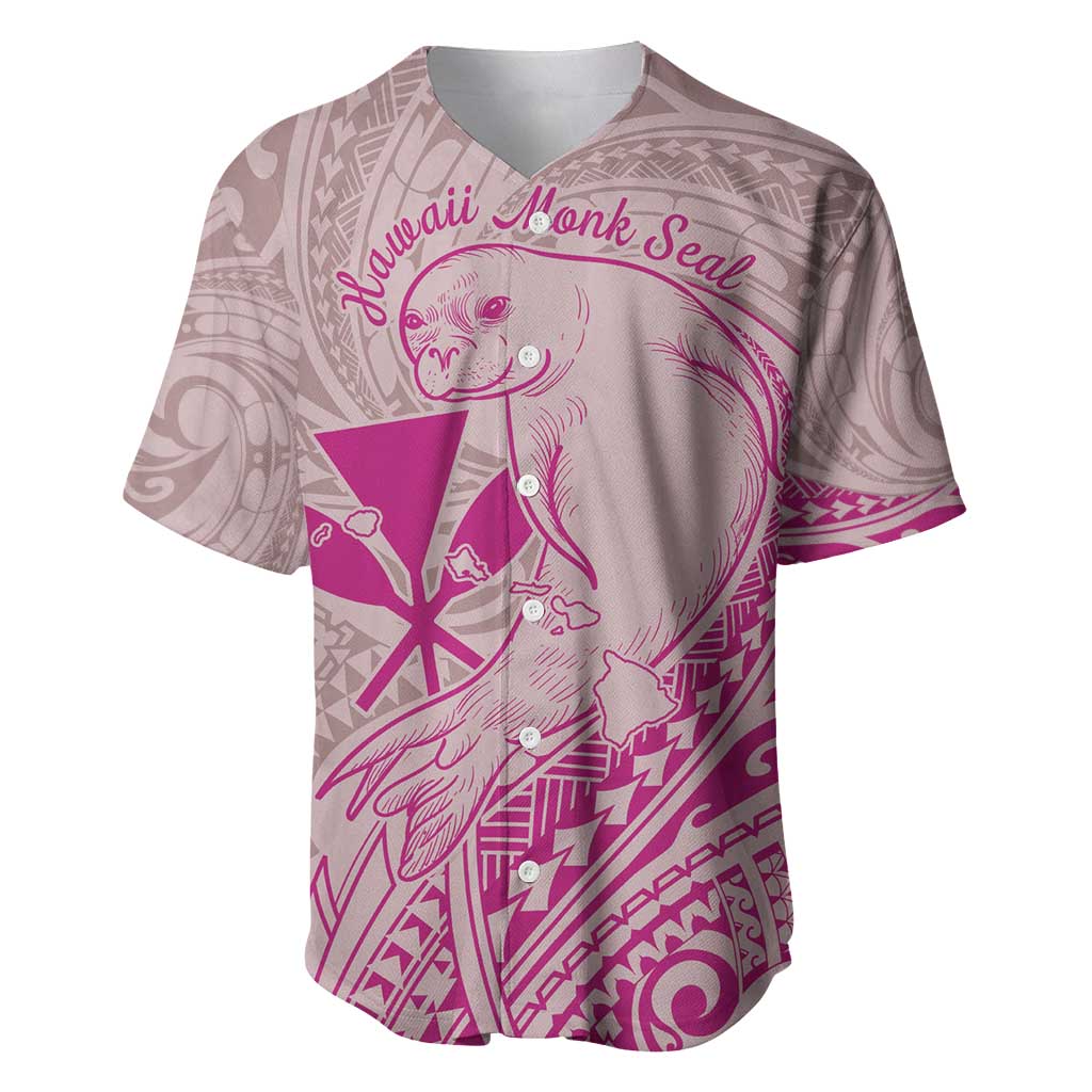 Hawaii Monk Seal and Map Baseball Jersey Polynesian Kanaka Maoli Pink Vibe