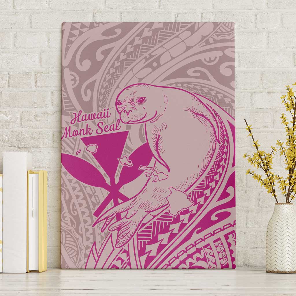 Hawaii Monk Seal and Map Canvas Wall Art Polynesian Kanaka Maoli Pink Vibe
