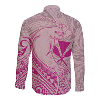Hawaii Monk Seal and Map Long Sleeve Button Shirt Polynesian Kanaka Maoli Pink Vibe