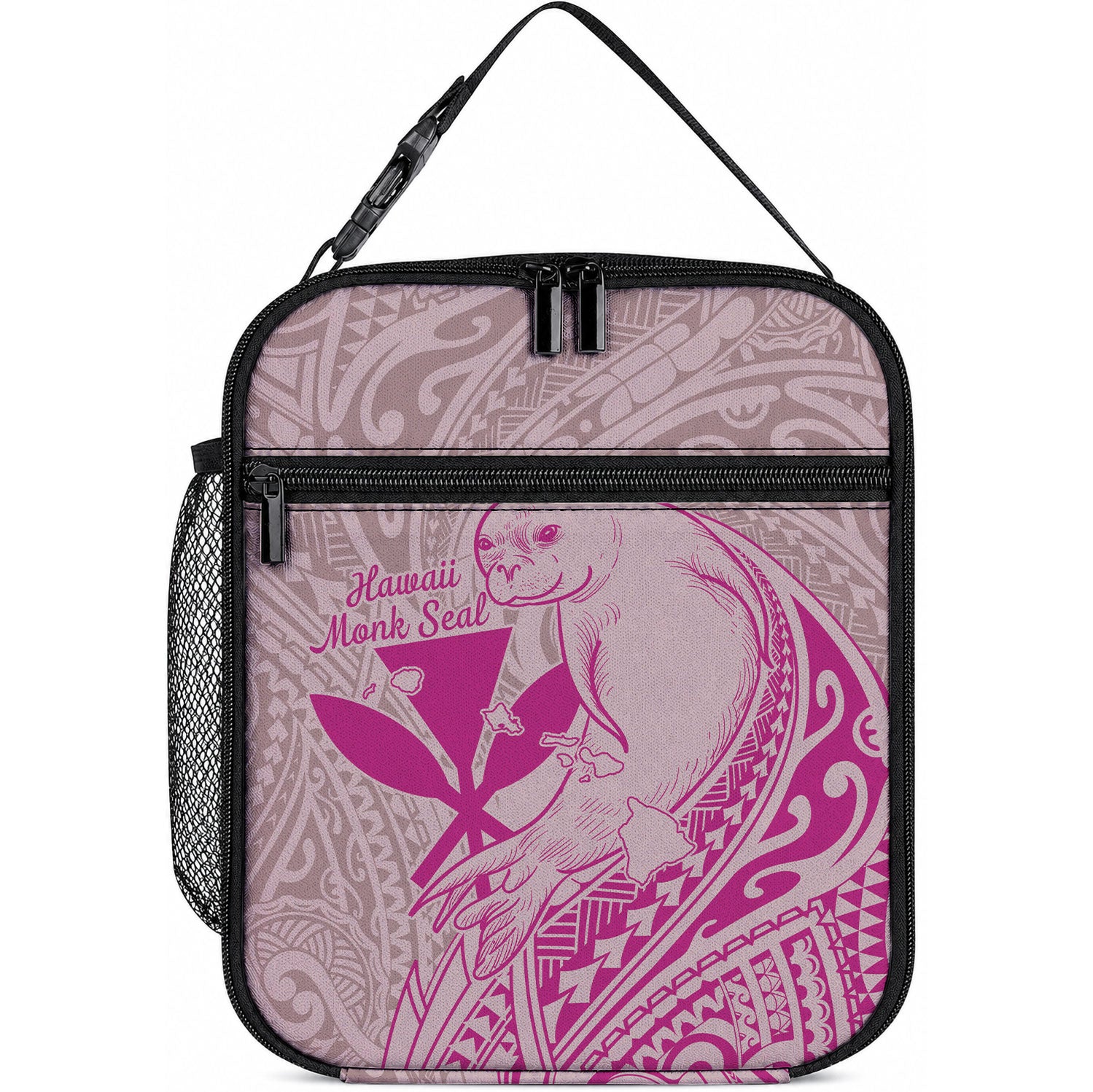 Hawaii Monk Seal and Map Lunch Bag Polynesian Kanaka Maoli Pink Vibe LT9 10.2 × 8.3 × 4.3 inch Pink - Polynesian Pride