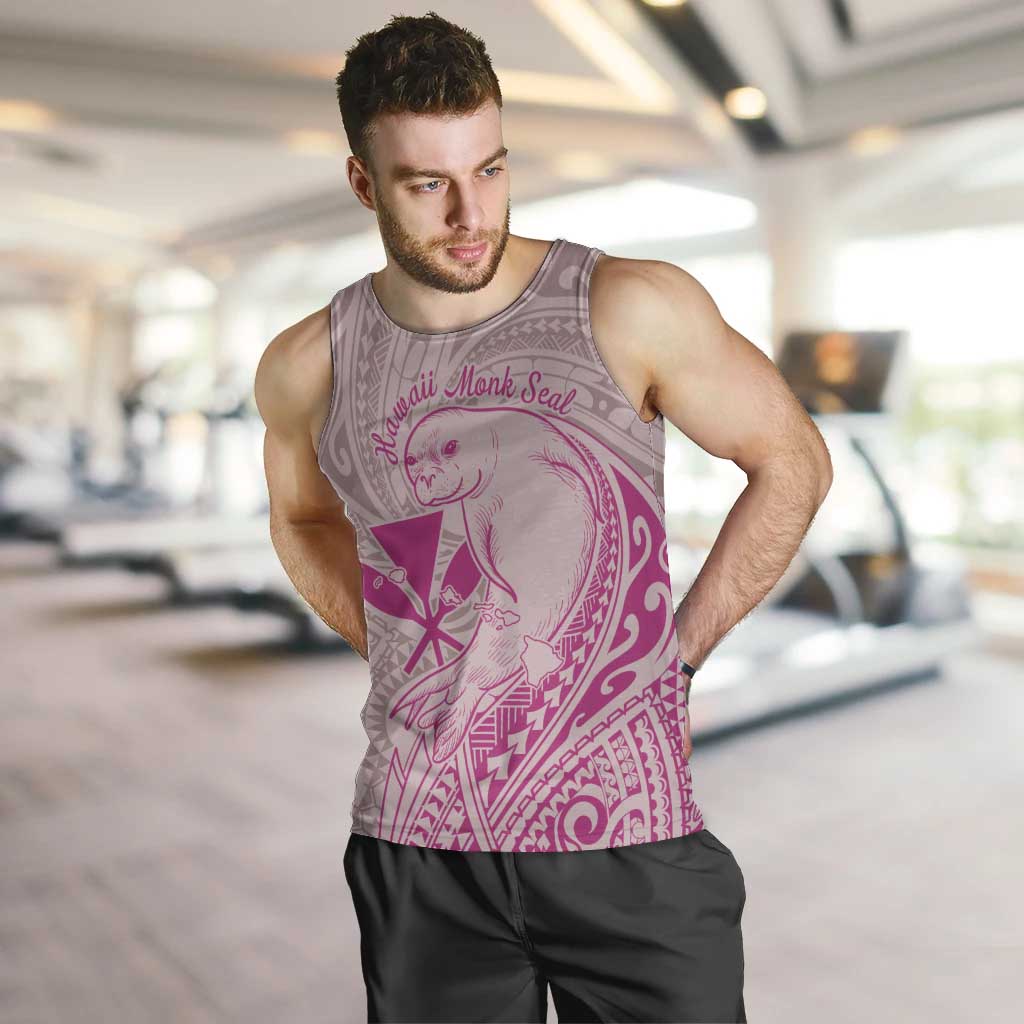 Hawaii Monk Seal and Map Men Tank Top Polynesian Kanaka Maoli Pink Vibe