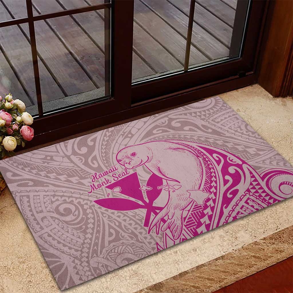 Hawaii Monk Seal and Map Rubber Doormat Polynesian Kanaka Maoli Pink Vibe