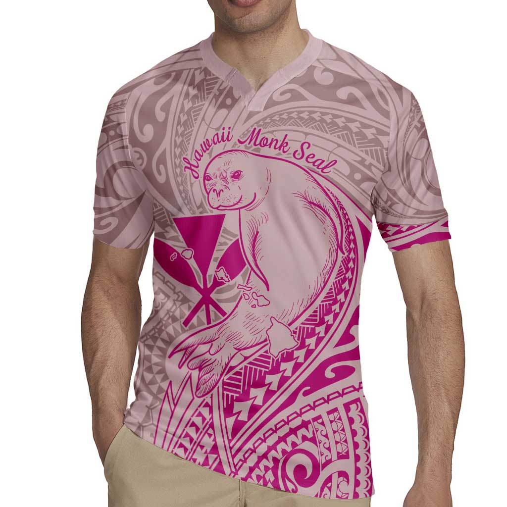 Hawaii Monk Seal and Map Rugby Jersey Polynesian Kanaka Maoli Pink Vibe
