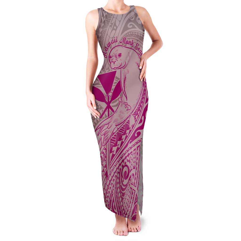 Hawaii Monk Seal and Map Tank Maxi Dress Polynesian Kanaka Maoli Pink Vibe