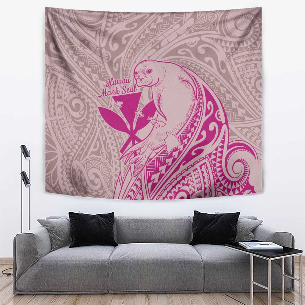 Hawaii Monk Seal and Map Tapestry Polynesian Kanaka Maoli Pink Vibe