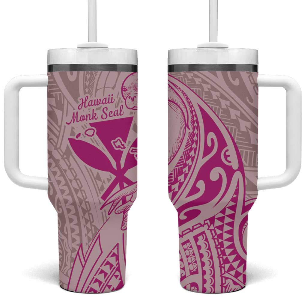 Hawaii Monk Seal and Map Tumbler With Handle Polynesian Kanaka Maoli Pink Vibe