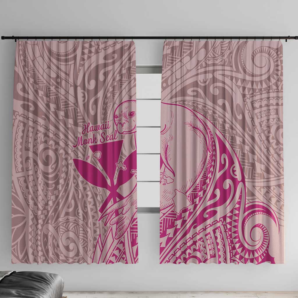 Hawaii Monk Seal and Map Window Curtain Polynesian Kanaka Maoli Pink Vibe