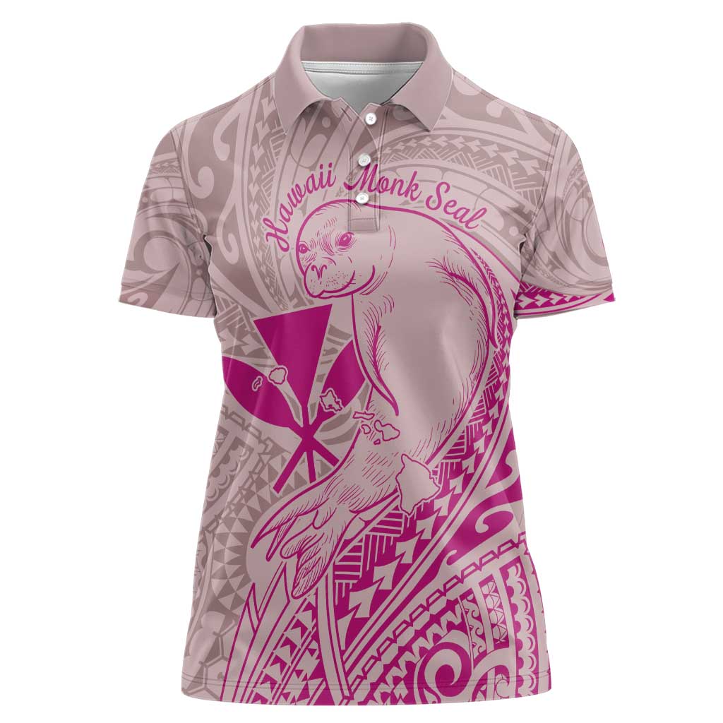 Hawaii Monk Seal and Map Women Polo Shirt Polynesian Kanaka Maoli Pink Vibe