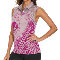 Hawaii Monk Seal and Map Women Sleeveless Polo Shirt Polynesian Kanaka Maoli Pink Vibe