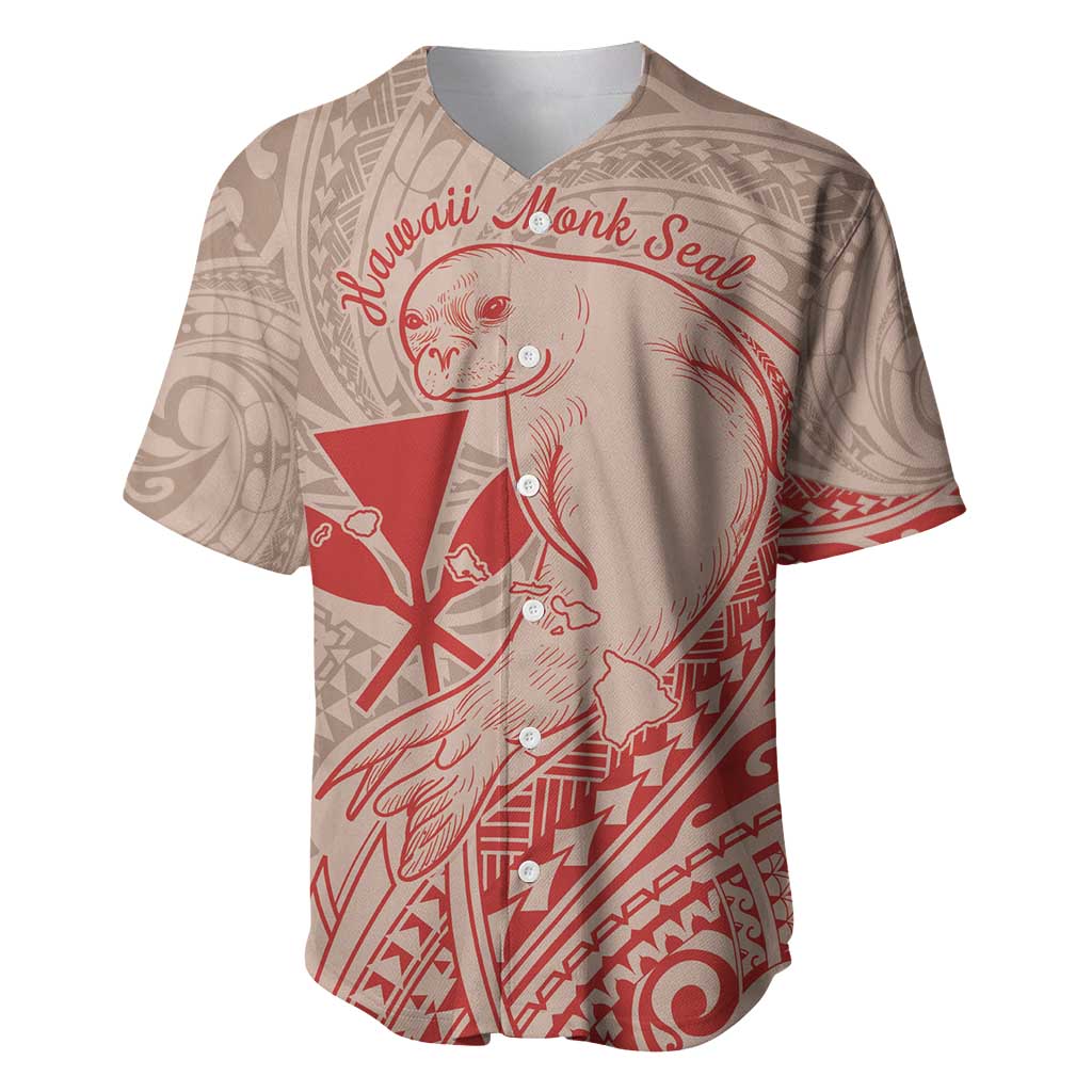 Hawaii Monk Seal and Map Baseball Jersey Polynesian Kanaka Maoli Red Vibe