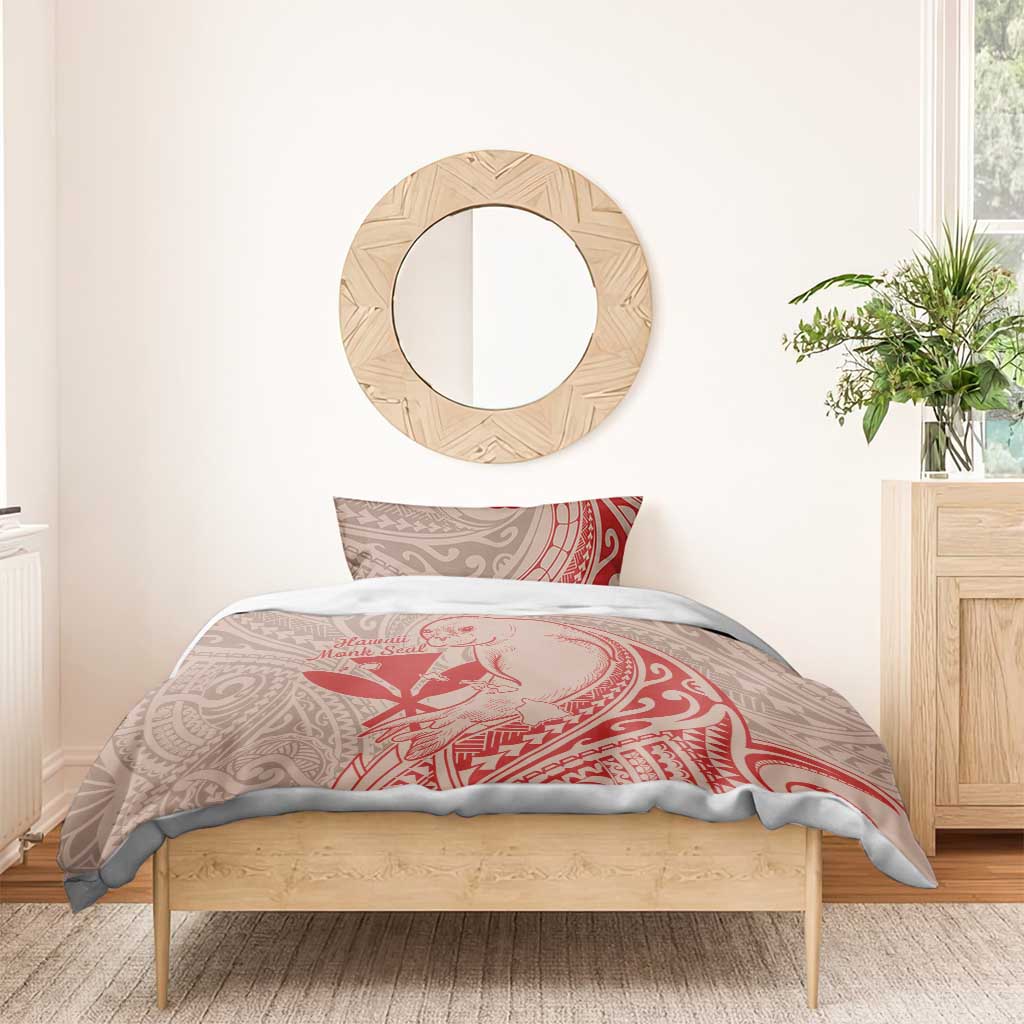 Hawaii Monk Seal and Map Bedding Set Polynesian Kanaka Maoli Red Vibe