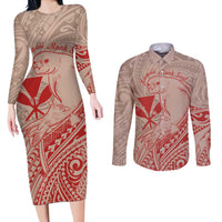 Hawaii Monk Seal and Map Couples Matching Long Sleeve Bodycon Dress and Long Sleeve Button Shirt Polynesian Kanaka Maoli Red Vibe