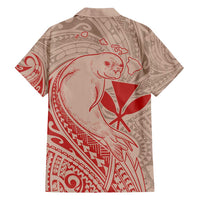 Hawaii Monk Seal and Map Family Matching Long Sleeve Bodycon Dress and Hawaiian Shirt Polynesian Kanaka Maoli Red Vibe