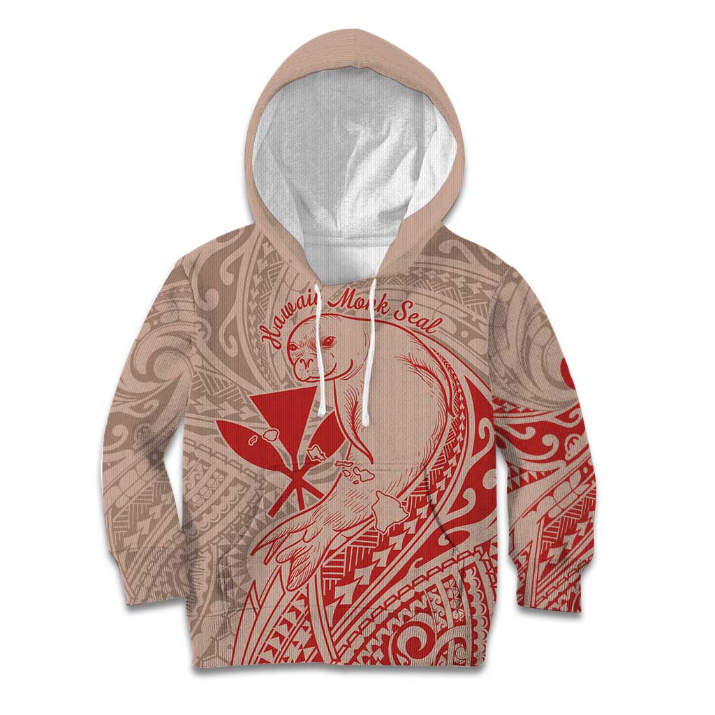 Hawaii Monk Seal and Map Kid Hoodie Polynesian Kanaka Maoli Red Vibe