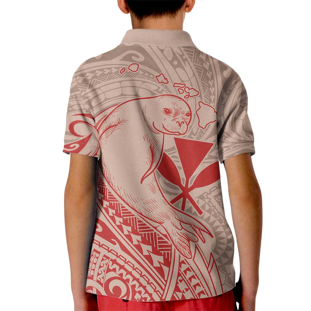 Hawaii Monk Seal and Map Kid Polo Shirt Polynesian Kanaka Maoli Red Vibe