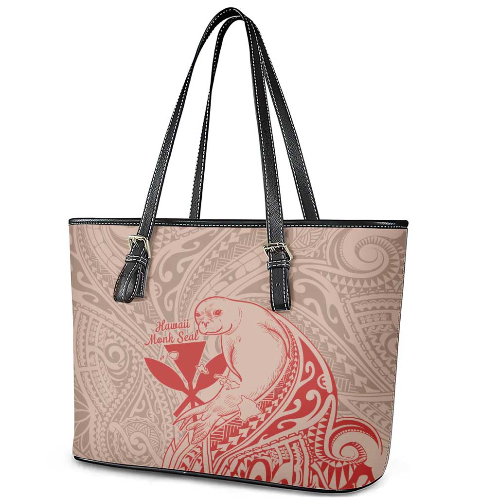 Hawaii Monk Seal and Map Leather Tote Bag Polynesian Kanaka Maoli Red Vibe