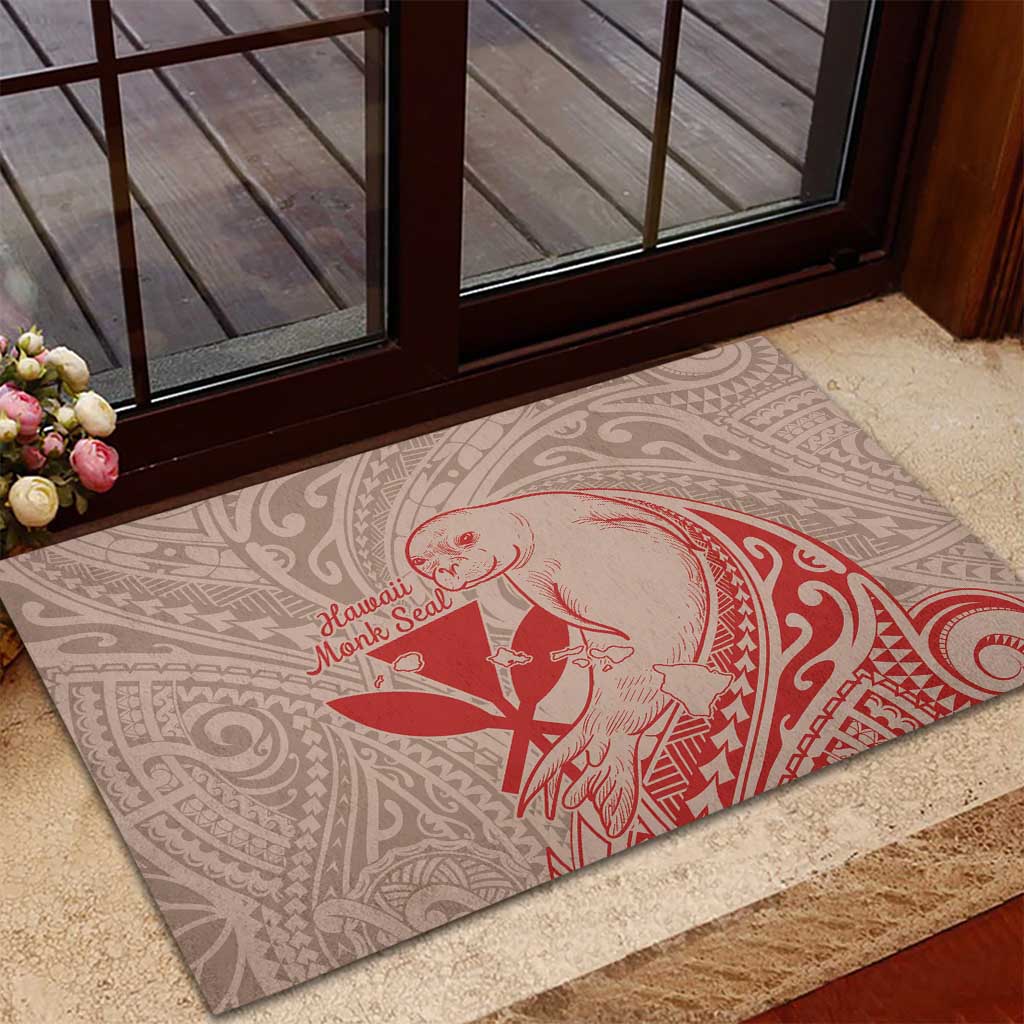 Hawaii Monk Seal and Map Rubber Doormat Polynesian Kanaka Maoli Red Vibe