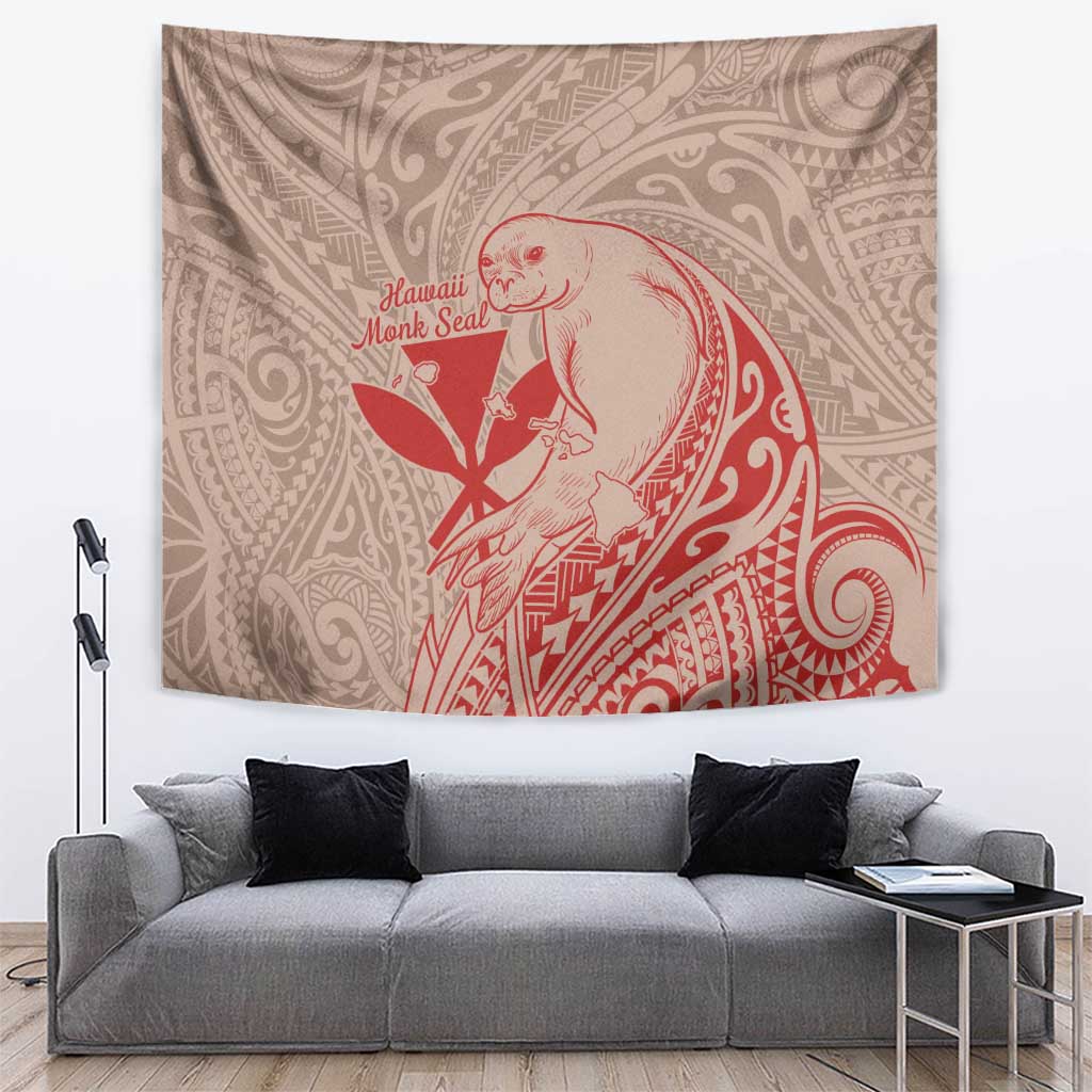 Hawaii Monk Seal and Map Tapestry Polynesian Kanaka Maoli Red Vibe