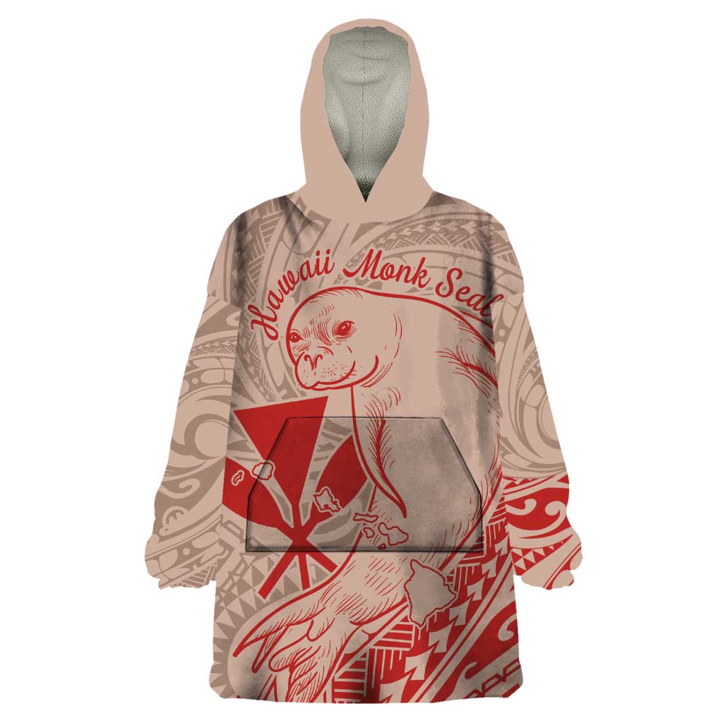 Hawaii Monk Seal and Map Wearable Blanket Hoodie Polynesian Kanaka Maoli Red Vibe