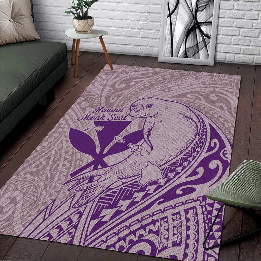 Hawaii Monk Seal and Map Area Rug Polynesian Kanaka Maoli Violet Vibe