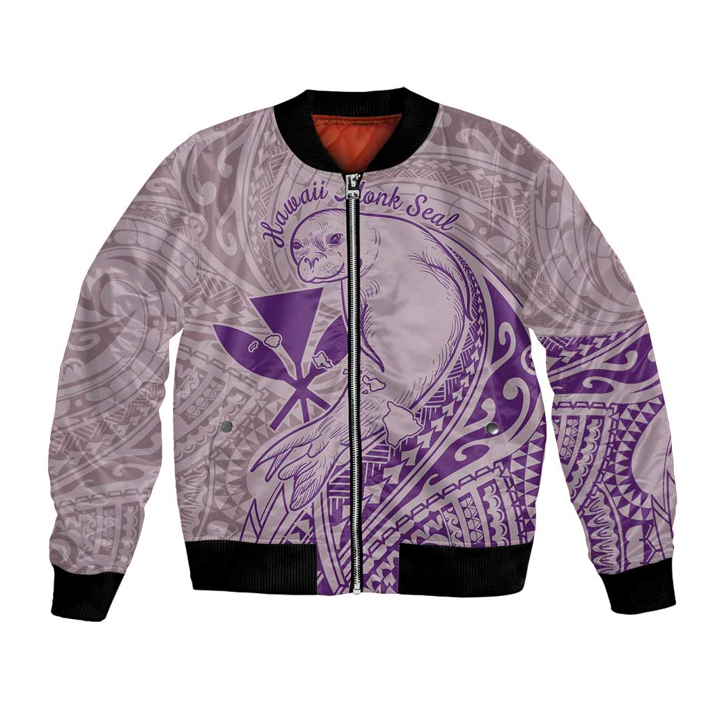 Hawaii Monk Seal and Map Bomber Jacket Polynesian Kanaka Maoli Violet Vibe