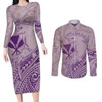 Hawaii Monk Seal and Map Couples Matching Long Sleeve Bodycon Dress and Long Sleeve Button Shirt Polynesian Kanaka Maoli Violet Vibe