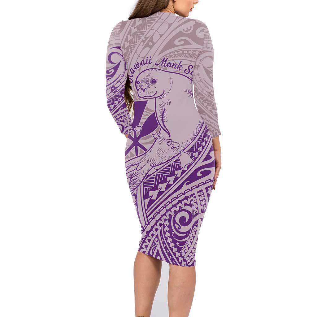 Hawaii Monk Seal and Map Family Matching Long Sleeve Bodycon Dress and Hawaiian Shirt Polynesian Kanaka Maoli Violet Vibe