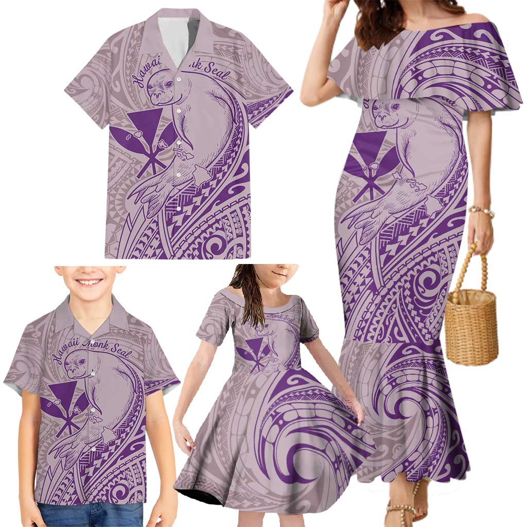 Hawaii Monk Seal and Map Family Matching Mermaid Dress and Hawaiian Shirt Polynesian Kanaka Maoli Violet Vibe