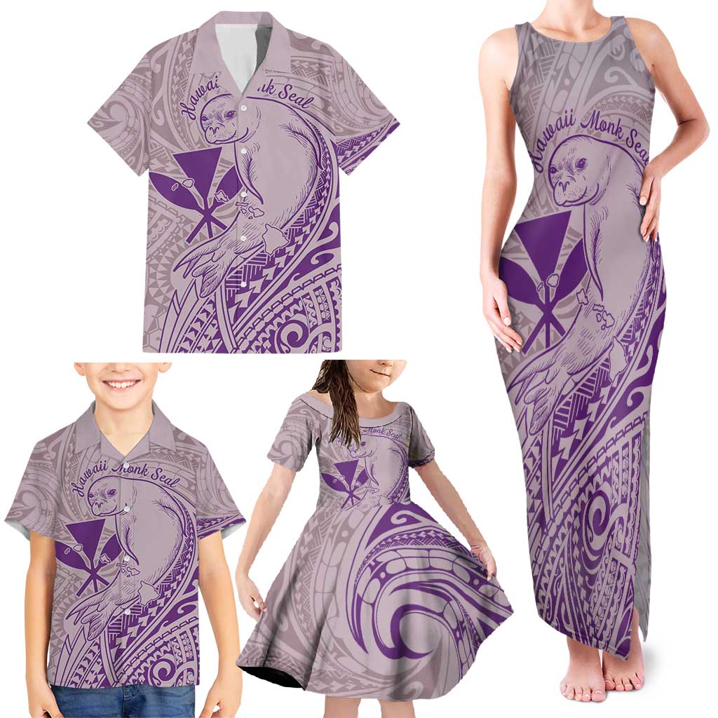 Hawaii Monk Seal and Map Family Matching Tank Maxi Dress and Hawaiian Shirt Polynesian Kanaka Maoli Violet Vibe