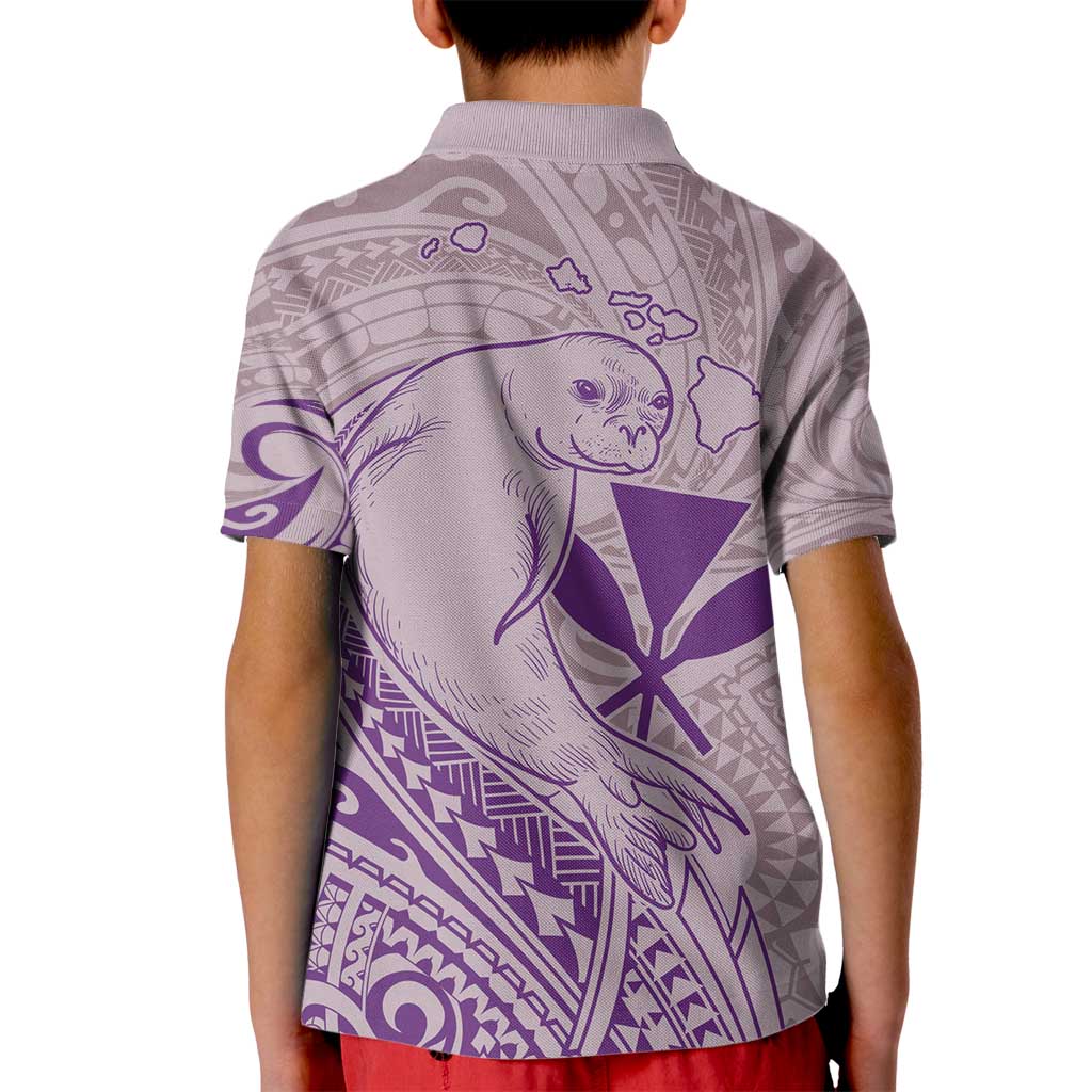 Hawaii Monk Seal and Map Kid Polo Shirt Polynesian Kanaka Maoli Violet Vibe