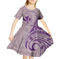 Hawaii Monk Seal and Map Kid Short Sleeve Dress Polynesian Kanaka Maoli Violet Vibe