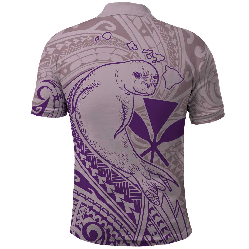Hawaii Monk Seal and Map Polo Shirt Polynesian Kanaka Maoli Violet Vibe