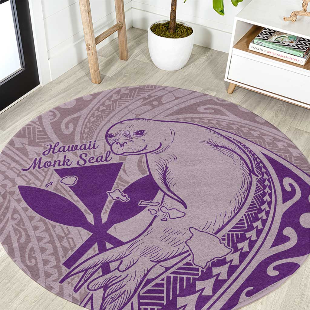 Hawaii Monk Seal and Map Round Carpet Polynesian Kanaka Maoli Violet Vibe