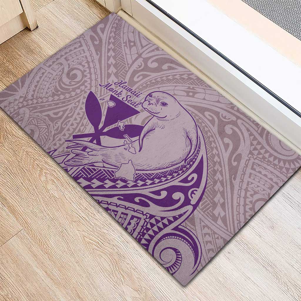 Hawaii Monk Seal and Map Rubber Doormat Polynesian Kanaka Maoli Violet Vibe