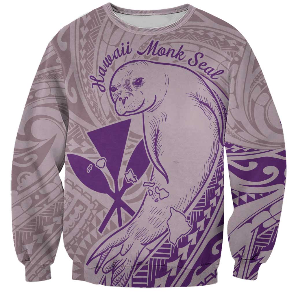 Hawaii Monk Seal and Map Sweatshirt Polynesian Kanaka Maoli Violet Vibe