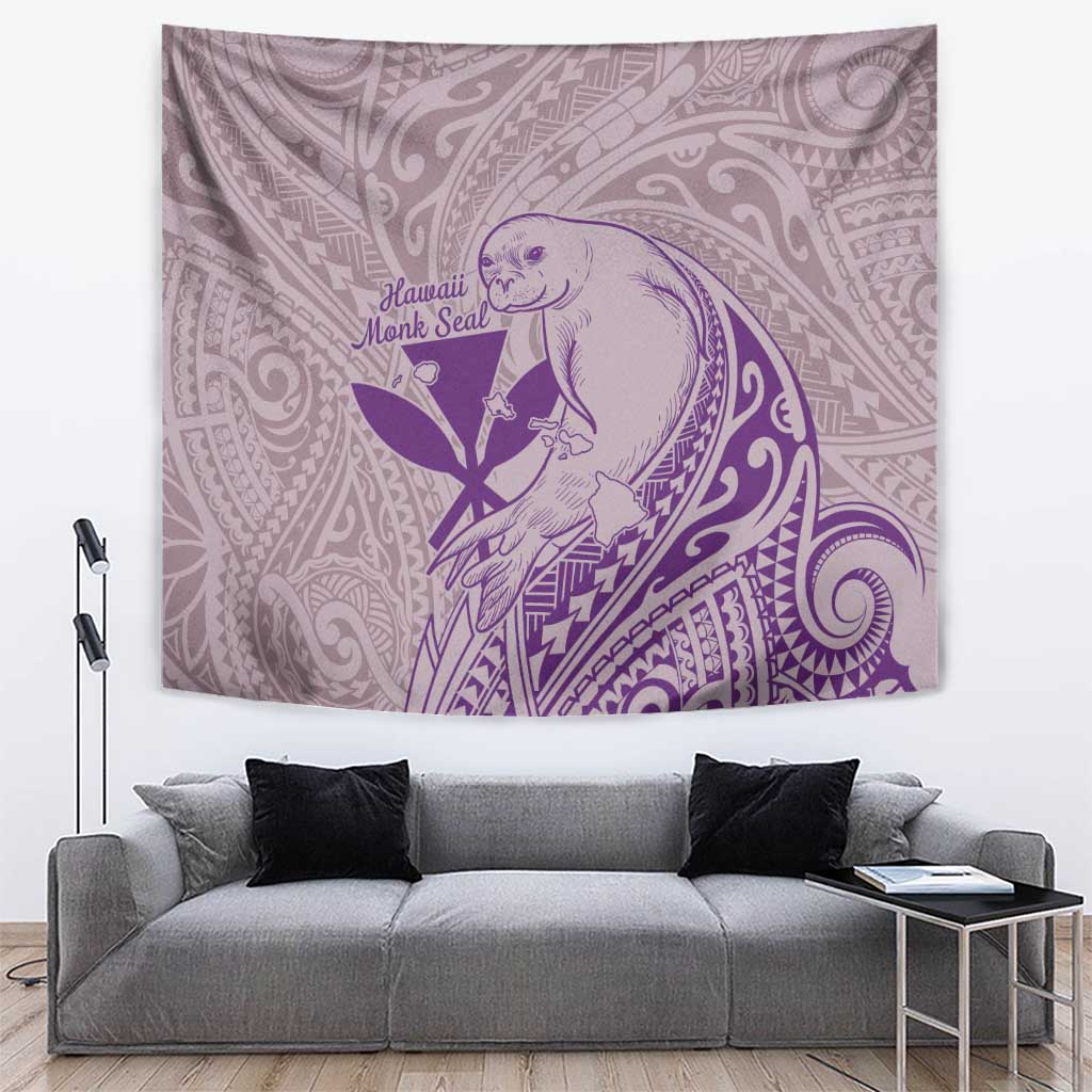 Hawaii Monk Seal and Map Tapestry Polynesian Kanaka Maoli Violet Vibe