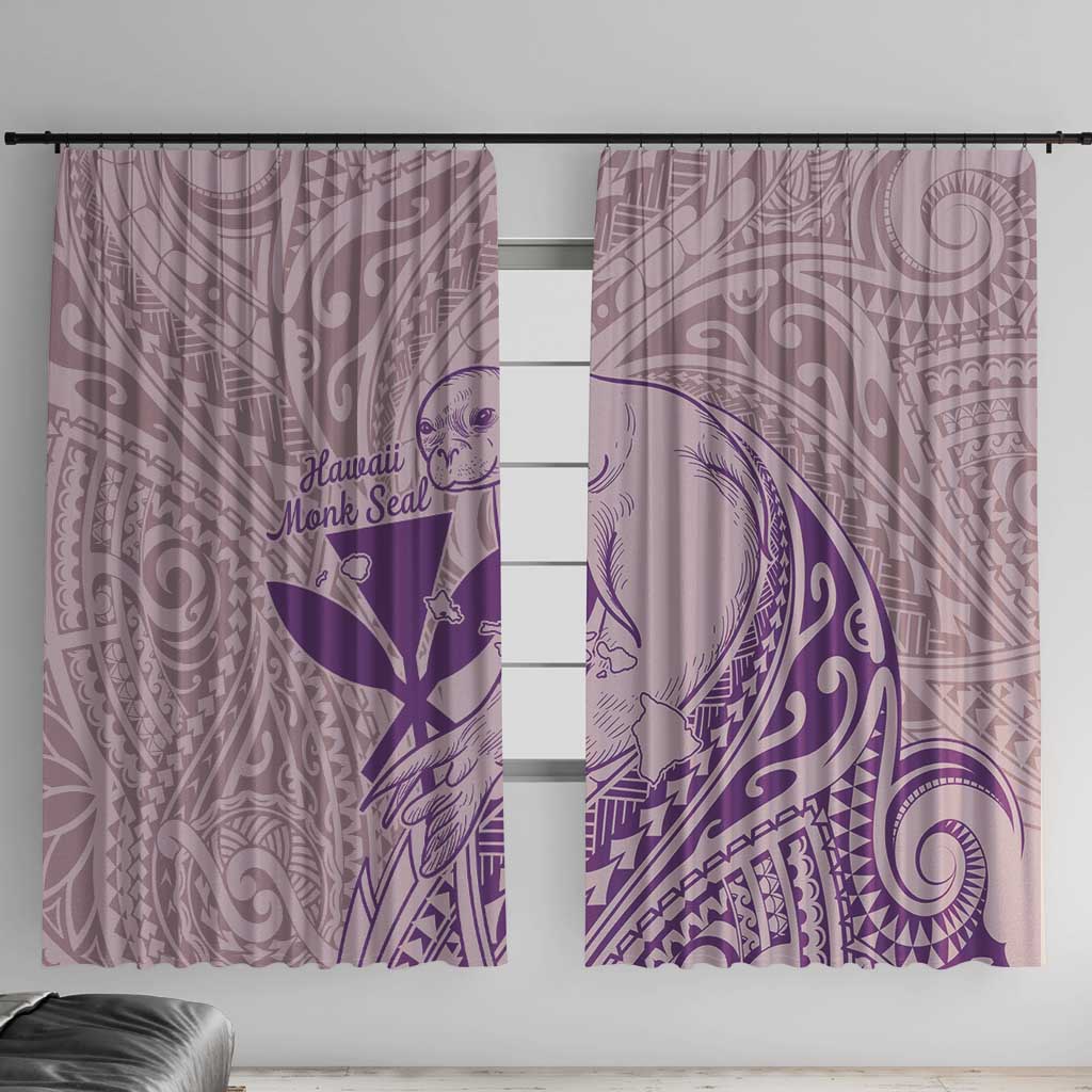 Hawaii Monk Seal and Map Window Curtain Polynesian Kanaka Maoli Violet Vibe